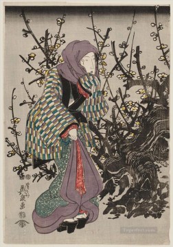 渓斎英泉 Painting - 夜の梅の木の女 1847年 渓斎英泉浮世絵